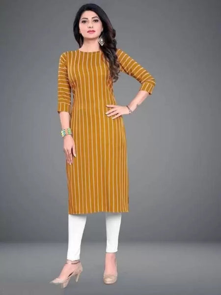 Crepe Striped Kurti for Women (Yellow, S)
