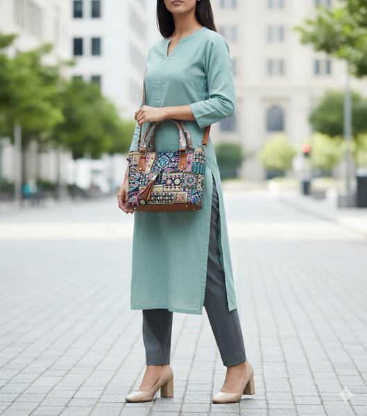 Colorful patchwork with geometric handbag for girls in handmade//வண்ணமயமான ஜியோமெட்ரிக் பாட்ட்ச்வொர்க் கொண்ட கைதையல் ஹேண்ட்பேக் – பெண்களுக்கு