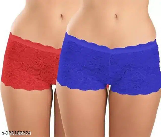 Net Briefs for Women (Red & Blue, XXL) (Set of 2)