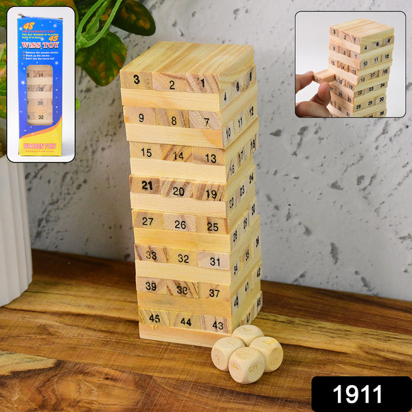 1911 54 Pcs Blocks 4 Dices Wooden Tumbling Stacking Building